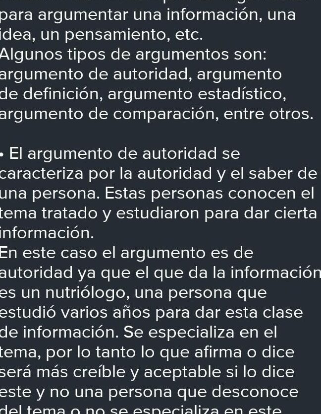 descubre que tipo de argumento es el enunciado dijo el nutriologo una mirada desde la perspectiva de la nutricion