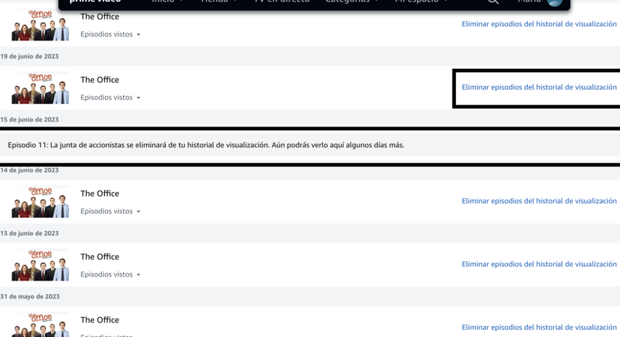 como borrar el historial de amazon prime video