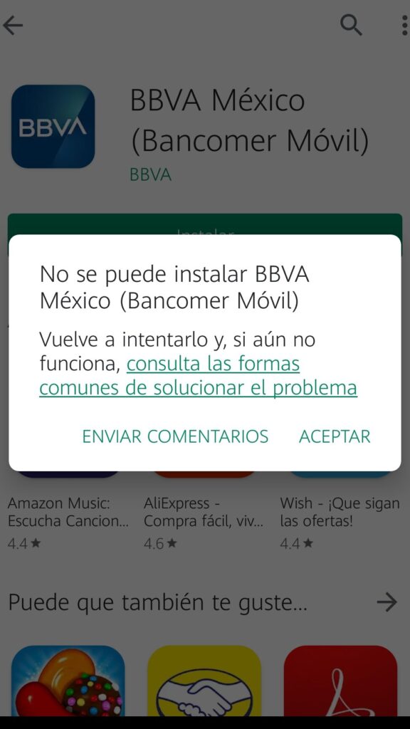 por que no puedo descargar la app bbva mexico en mi celular